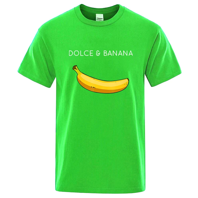 Men's Funny Banana Print T-Shirt — Loose Casual Cotton Blend Short Sleeve Tee