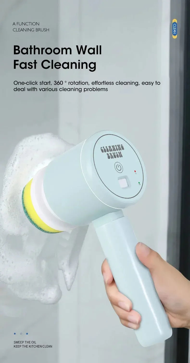 Cordless Spin Scrubber 5-in-1 – USB Rechargeable Electric Cleaning Brush for Bathroom, Kitchen & Tile
