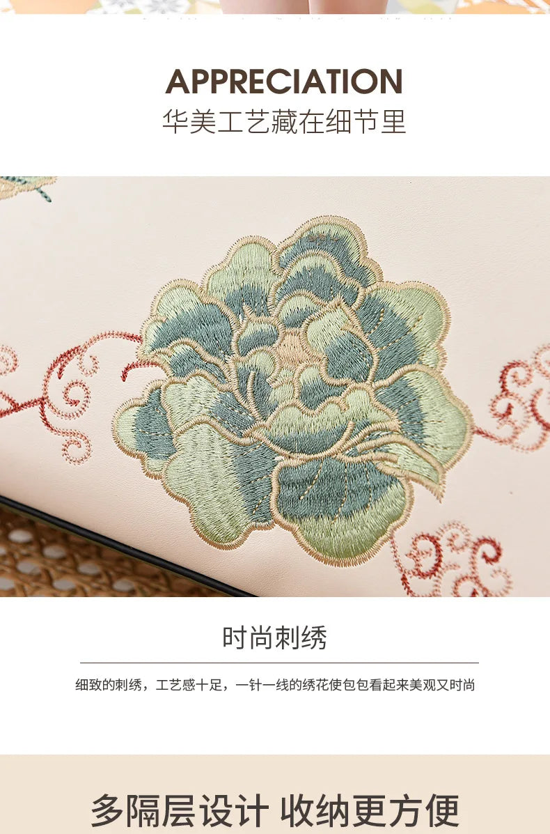 Luxury Embroidered Floral Soft PU Leather Crossbody Shoulder Bag – Casual Designer Handbag for Women