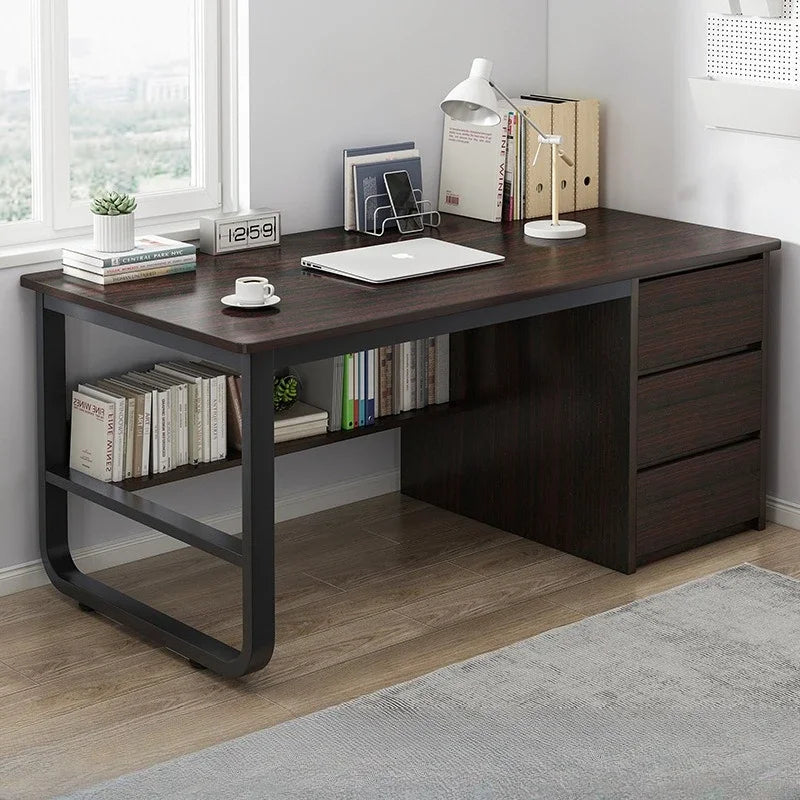 Modern Desk with Integrated Bookshelf — Student Writing Desk, Home Computer Desk & Bedroom Study Table