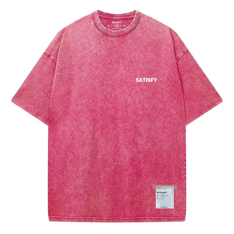 SATISFY Running MothTech Distressed Graphic T-Shirt — Loose Fit Cotton Short Sleeve Tee