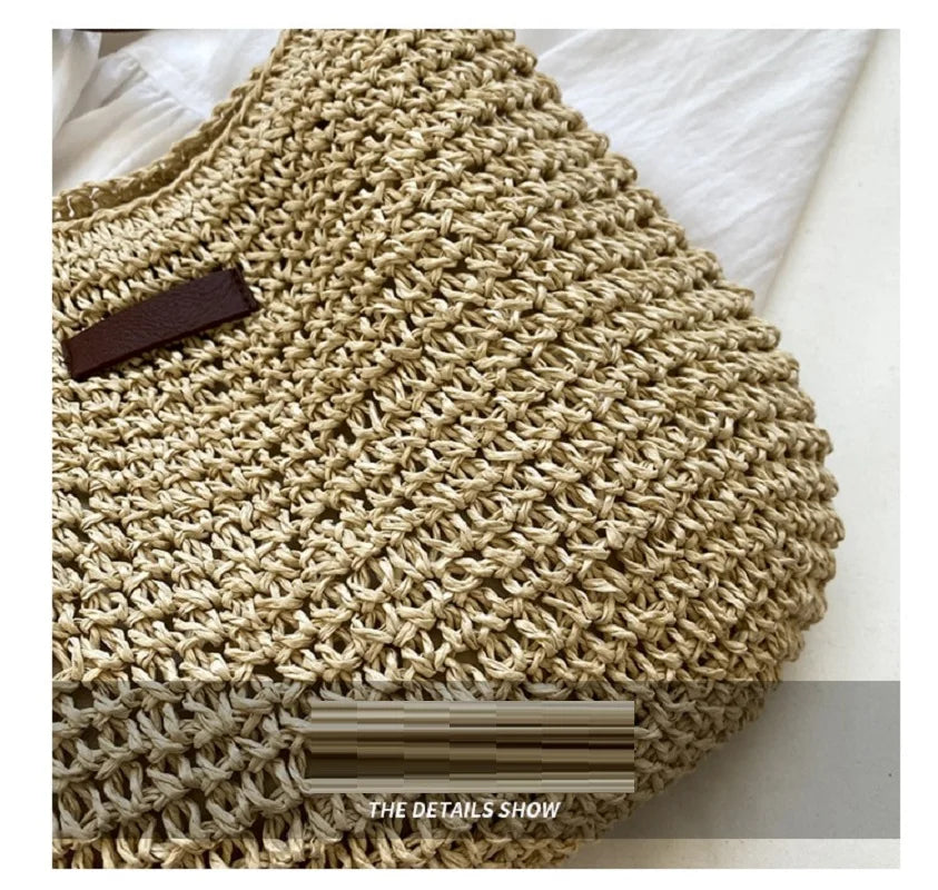 Woven Straw Crossbody Bag – Boho Beach Shoulder Bag for Women