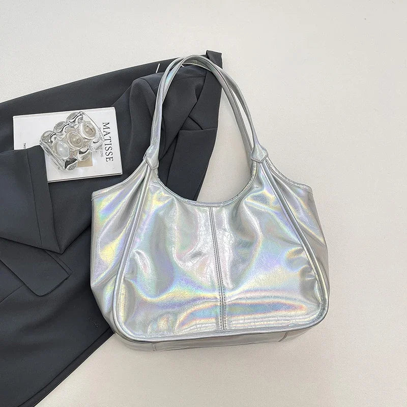 Silver TPU Large Capacity Tote Bag – Luxury Business Shoulder Handbag for Women