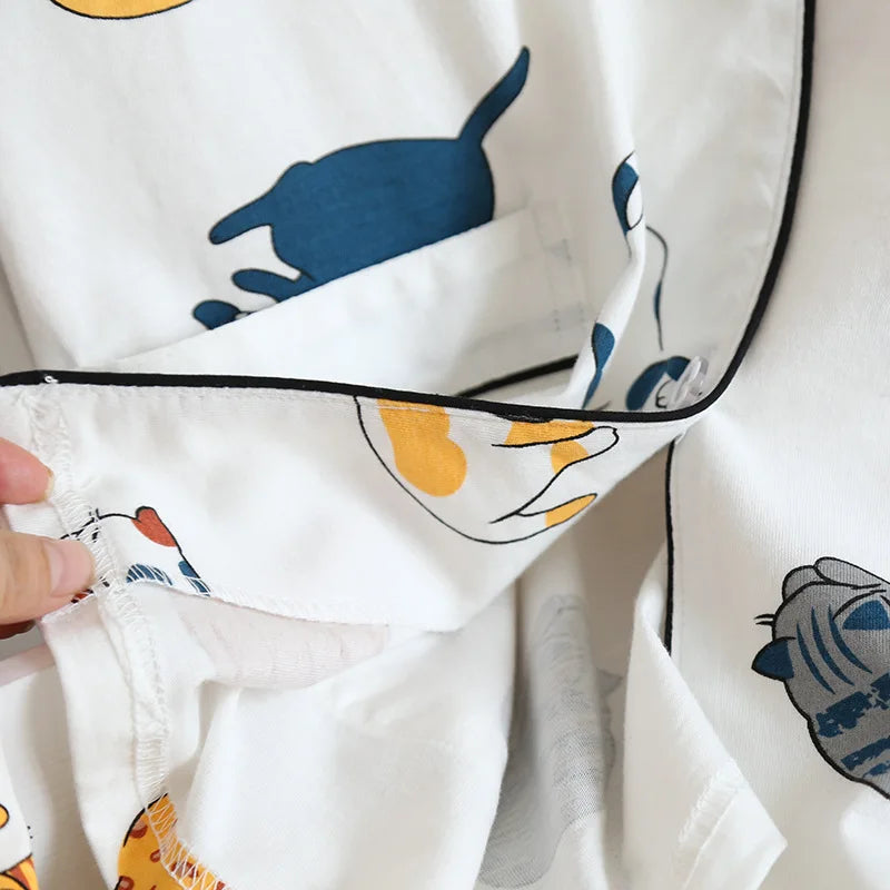 Women's Japanese Style 100% Cotton Cartoon Pajama Set | Short Sleeve & Shorts Sleepwear
