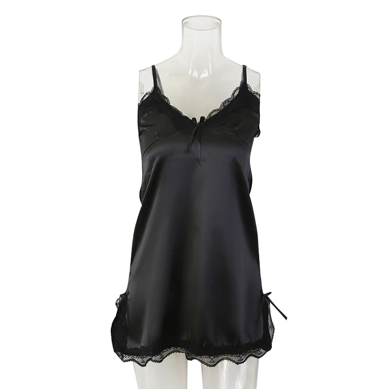 Women's Sexy Lace V-Neck Sleeveless Nightdress – Suspender Sleepwear for Ladies