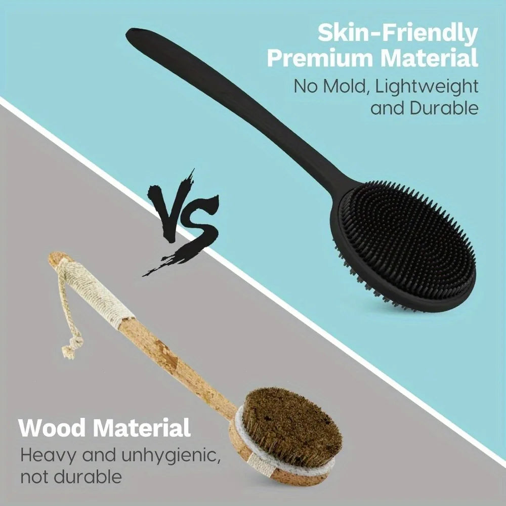 Silicone Back Scrubber Brush – Long Handle Double-Sided Body Deep Cleansing & Exfoliating Massage