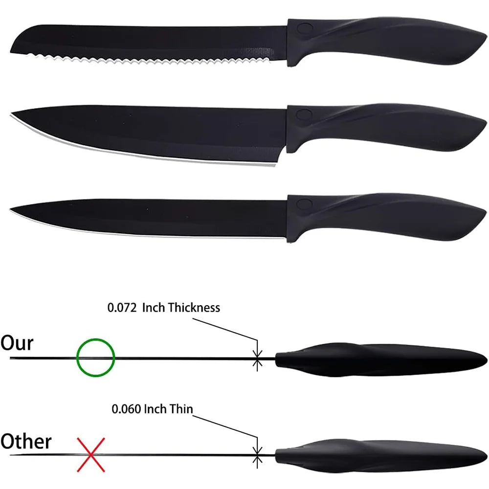 7-Piece Black Professional Chef Knife Set with Acrylic Holder – High Carbon Stainless Steel, Non-Stick Blades