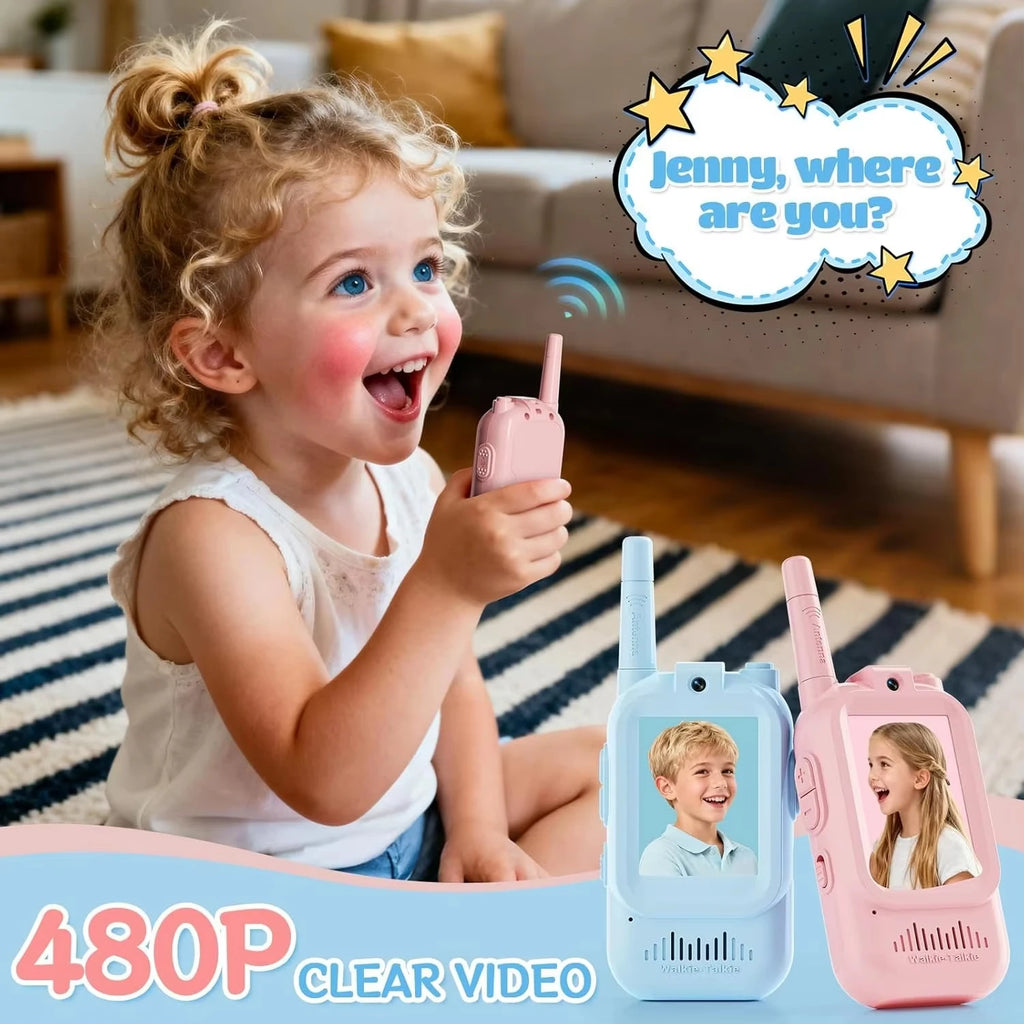 Kids Video Walkie Talkies 2-Pack – HD Screen, Face-to-Face Video, Voice Effects, 400m Range, No WiFi