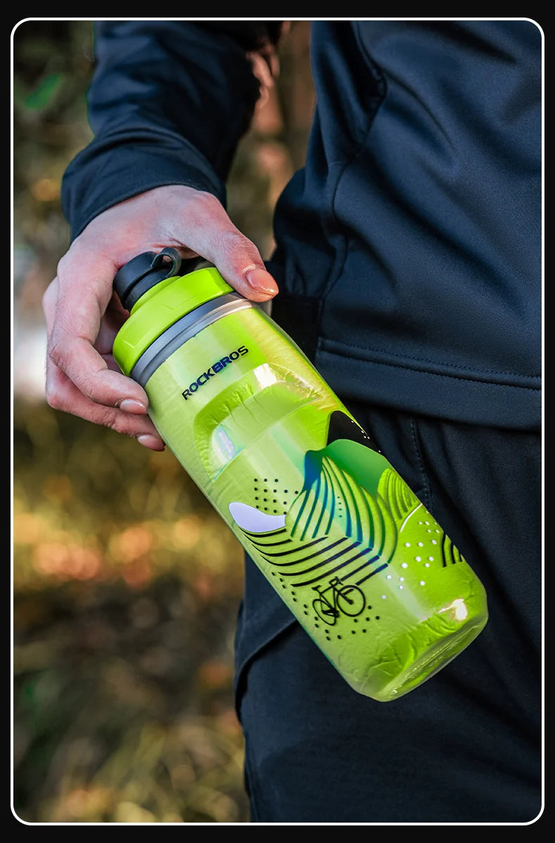ROCKBROS 620ml Insulated Cycling Water Bottle – Thermal Triple-Layer Squeeze Bike Bottle with Silicone Nozzle