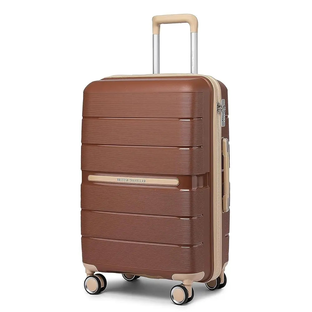 British Traveller 100% PP Hard Shell Luggage — 8 Spinner Wheels & TSA Lock