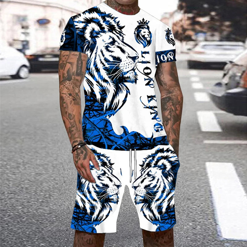 Men's 3D Tiger Print O-Neck Short Sleeve T-Shirt & Shorts Set – Cool Personalized Streetwear