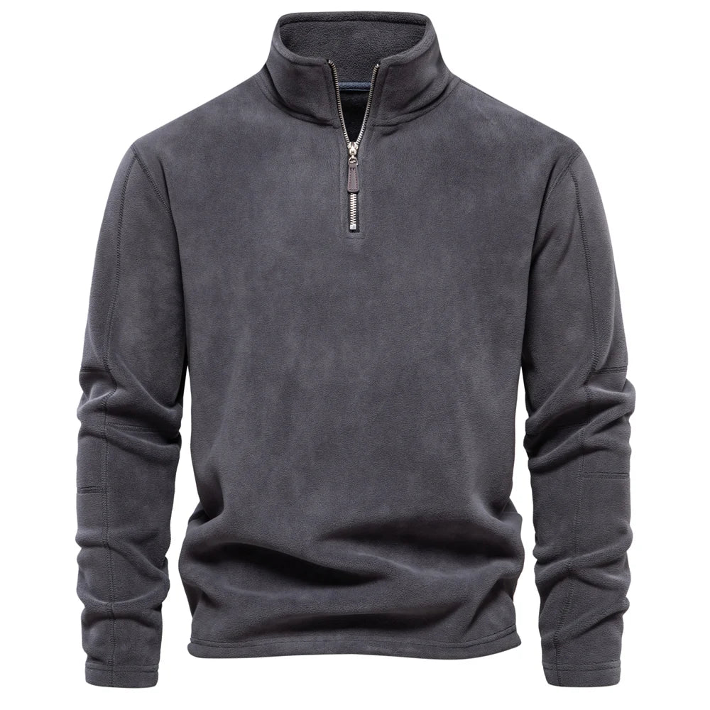 Men's Zip Neck Fleece Pullover Sweatshirt — Quarter-Zip Warm Layering Top