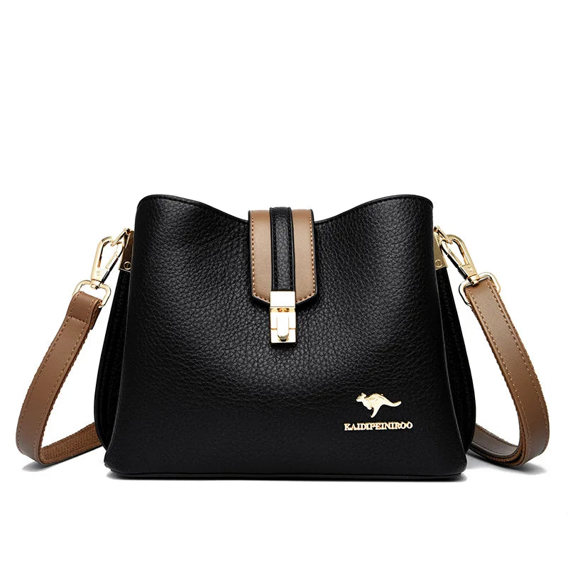 KMFFLY Patchwork Lock Square Shoulder Crossbody Bag – High Capacity PU Leather Handbag for Women