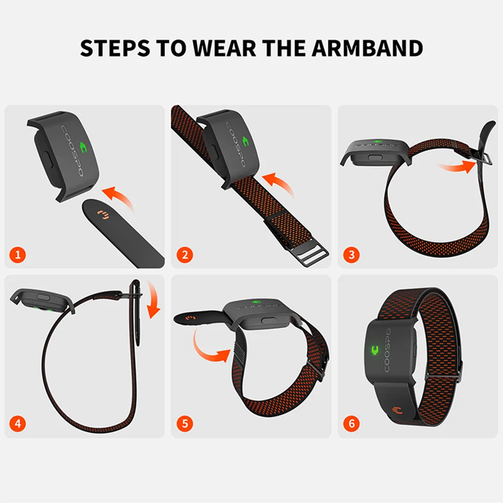 COOSPO HW9 Armband Heart Rate Monitor — HR Zones, Calories, BLE 5.0 & ANT+ for Peloton, Zwift & Wahoo