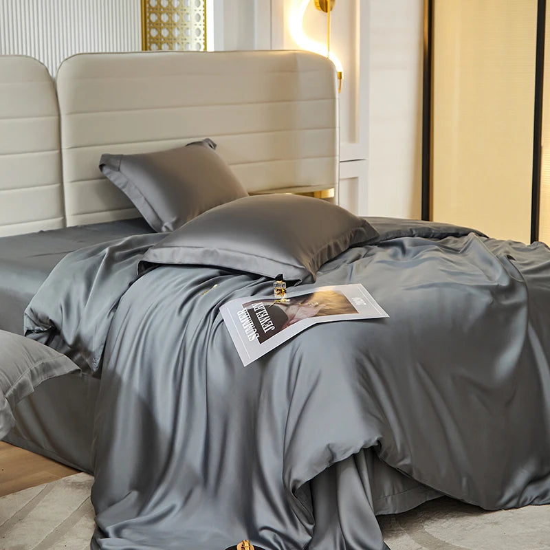 600TC Lyocell Bedding Set – Silky Soft Duvet Cover with Bed Sheet & Pillowcases, 13 Colors & 6 Sizes