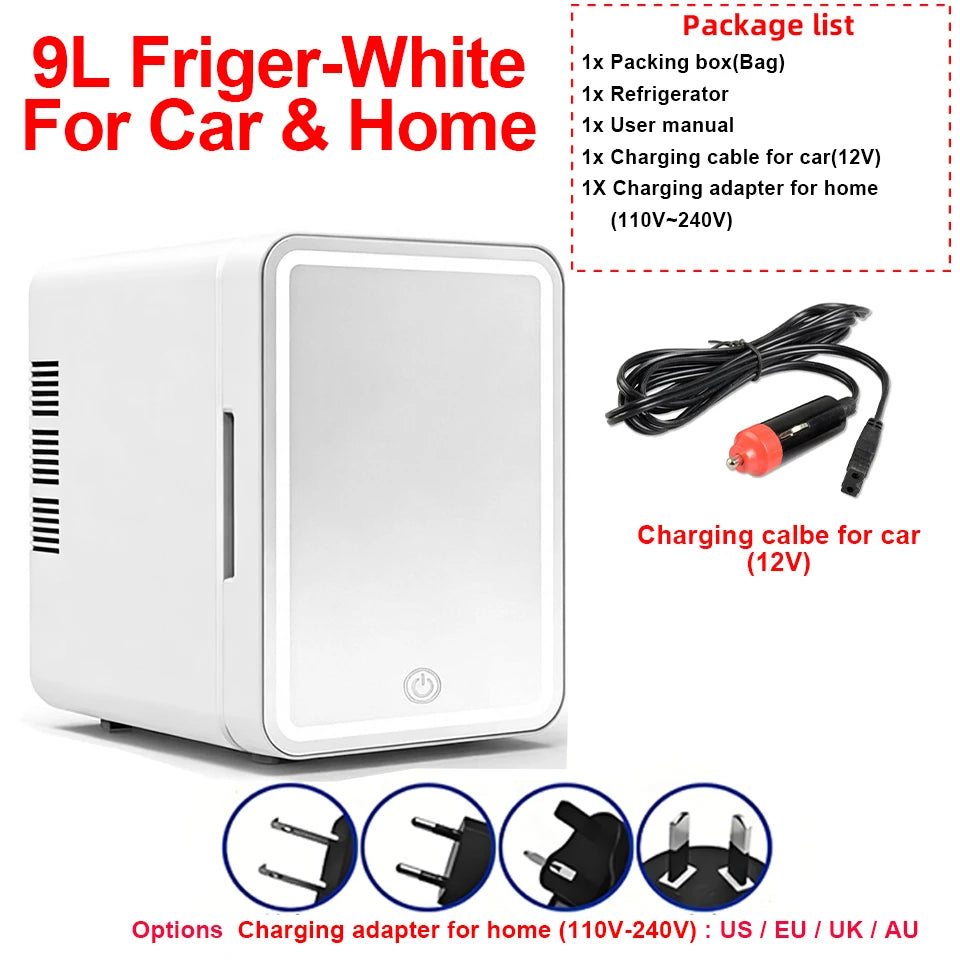 6L/9L LED Mirror Mini Fridge with Light — Portable Cosmetic Refrigerator Cooler & Warmer for Car, Home & Skincare