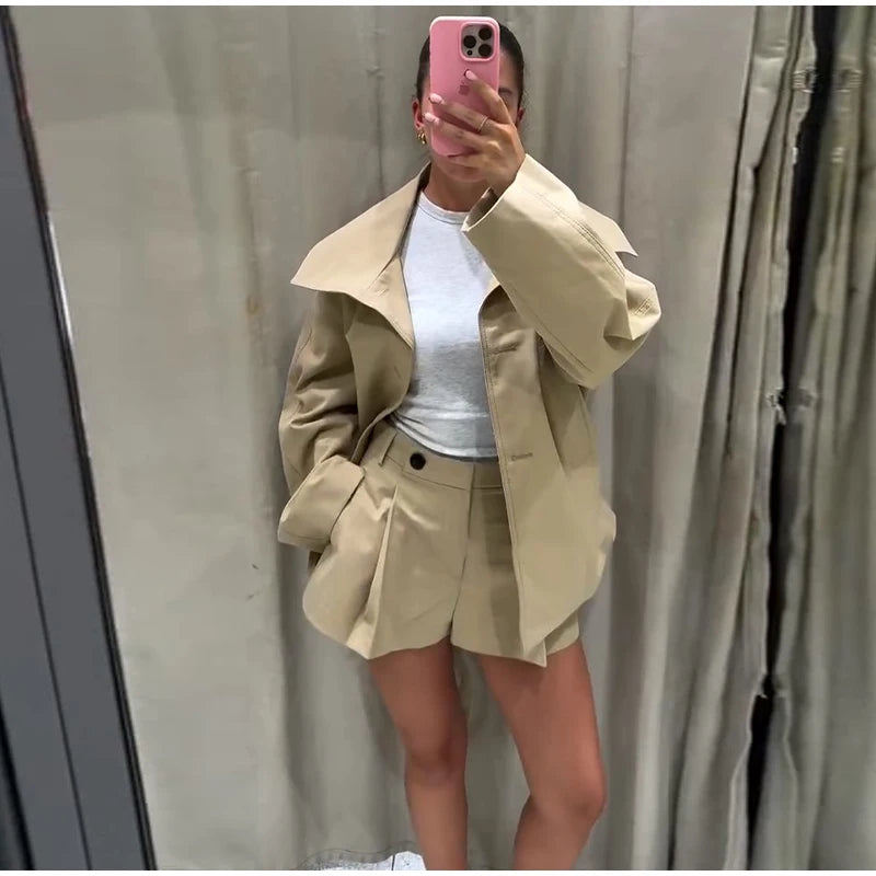 Women's Double-Breasted Cropped Trench Coat – Chic Vintage Office Jacket
