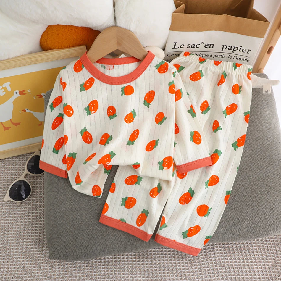 Kids' Cartoon Bear Long Sleeve Pajamas Set | Soft Breathable Sleepwear Boys & Girls