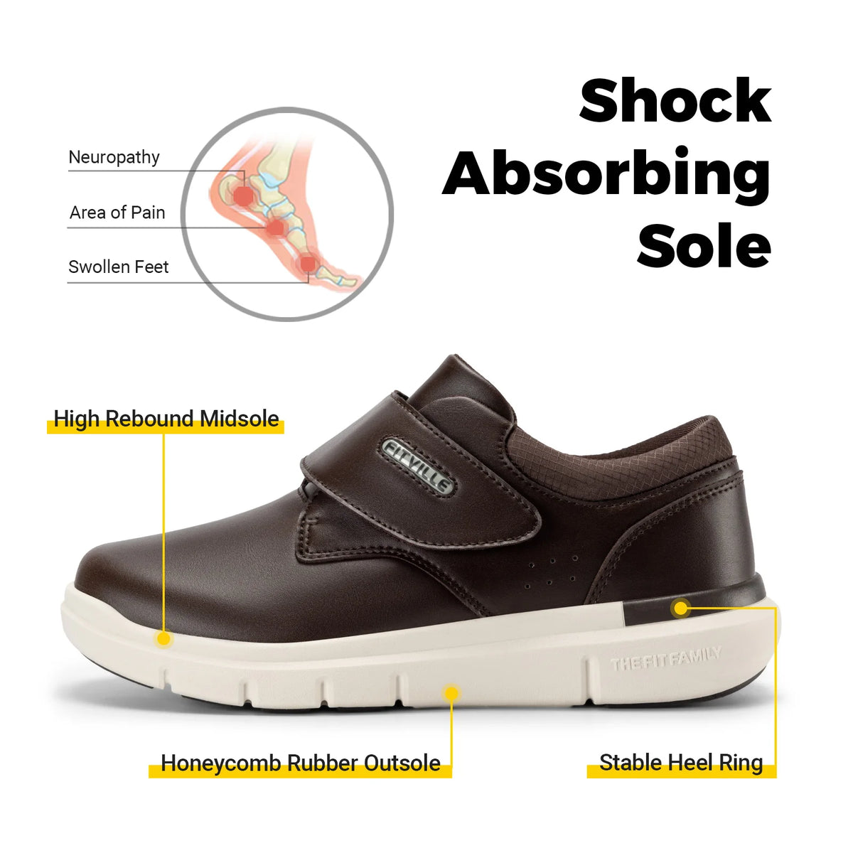 FitVille Men's Wide Diabetic Leather Shoes – Slip-On Orthopedic Footwear for Swollen Feet, Neuropathy & Foot Pain Relief
