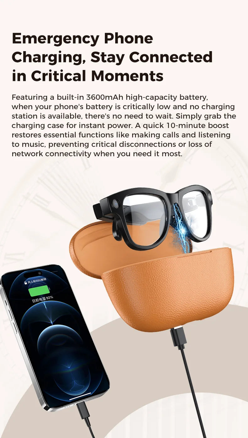 2026 AI Smart Glasses – 4K Camera, 120+ Language Translation, 3600mAh Power Bank, Bluetooth 5.3