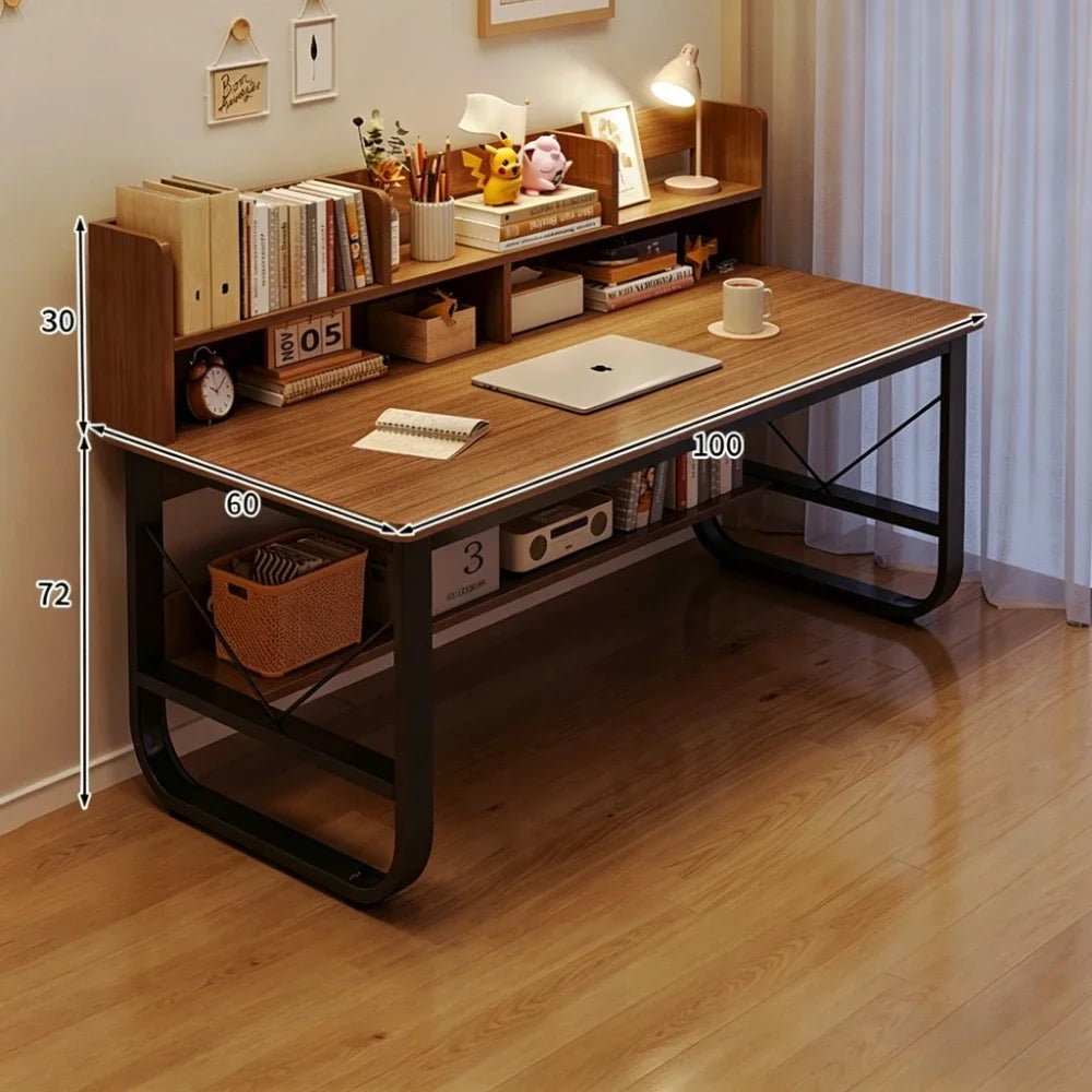 Minimalist Writing & Computer Desk with Storage — Metal Frame Wood Desktop, Multiple Colors