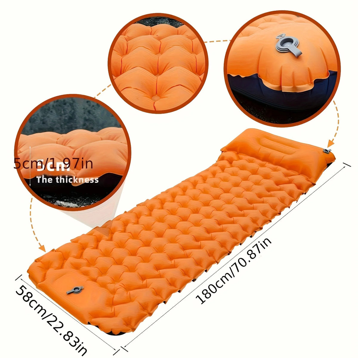 Camping Inflatable Sleeping Pad with Pillow – Ultralight Folding Air Cushion Mat for Hiking & Trekking