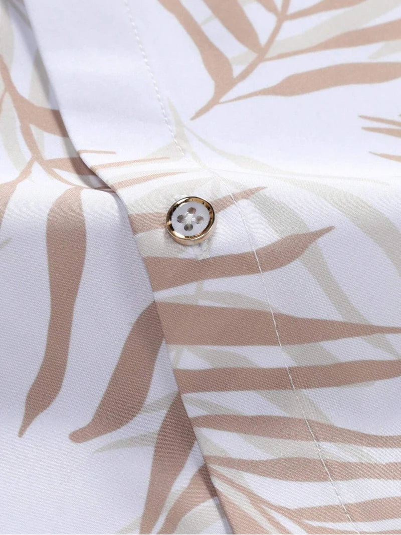 Men's Elegant Plant Print Lapel Shirt & Drawstring Shorts Set – Leisure Summer 2-Piece Suit