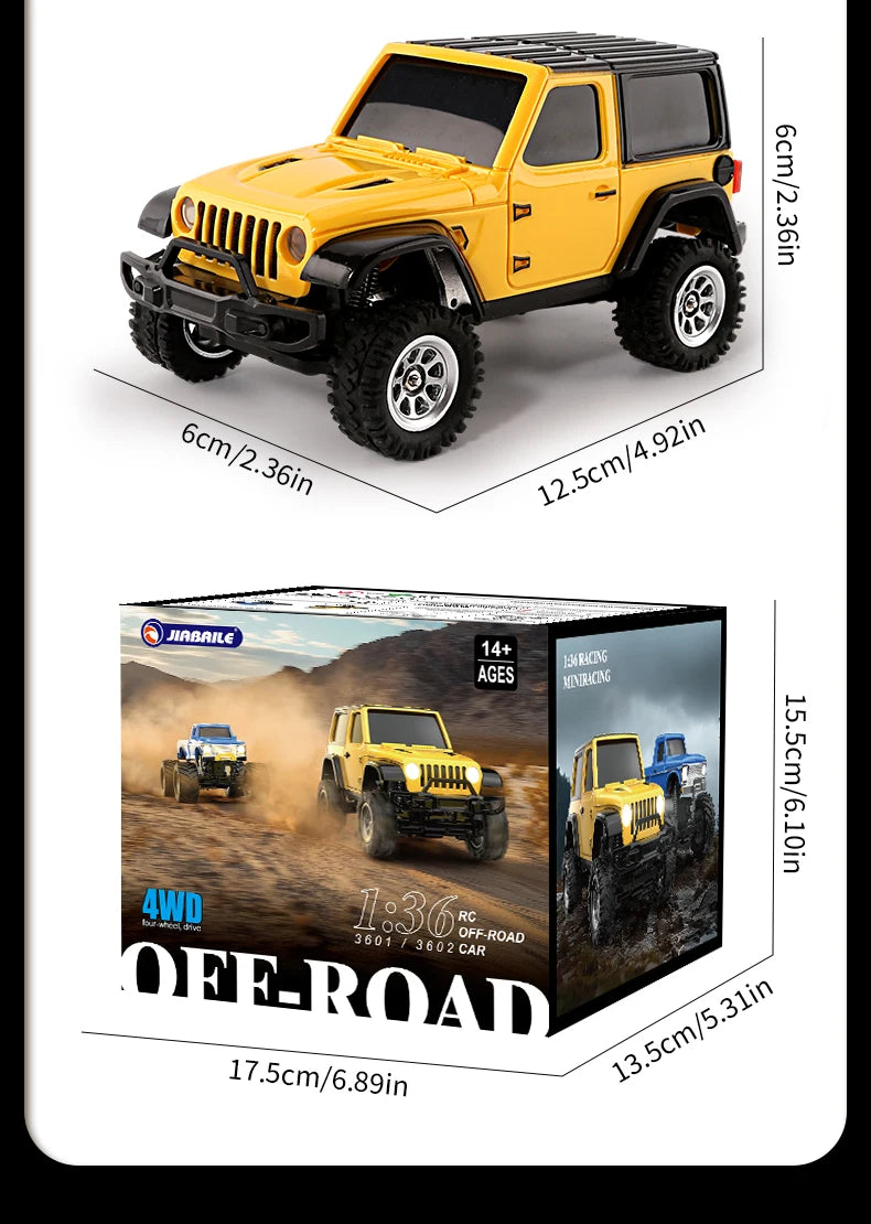1:36 4WD Mini RC Off-Road Crawler Car with LED Lights – Remote Control Toy for Kids & Adults