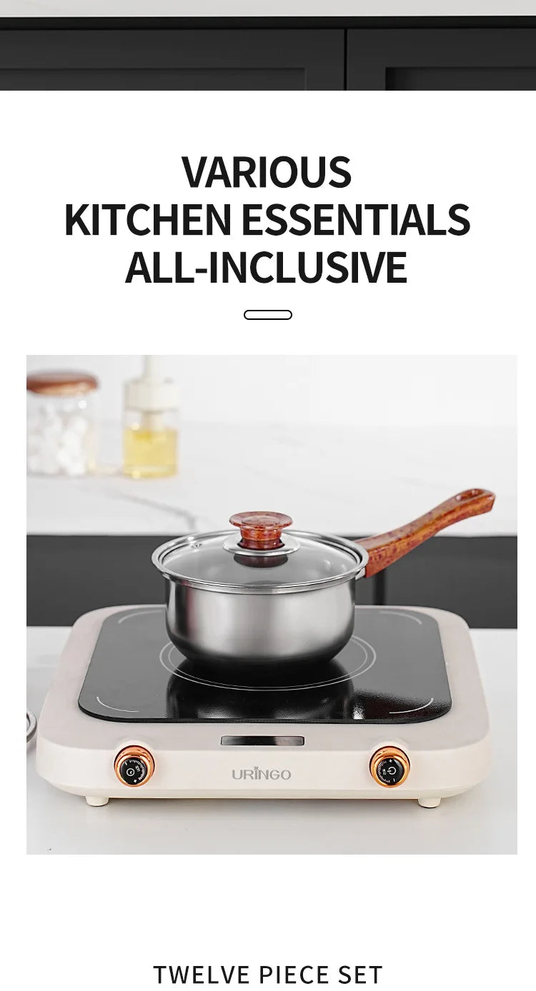 12-Piece Nonstick Pot Set – Light Grey with 6 Glass Lids