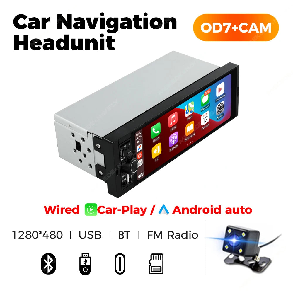 1-DIN 6.86" Car Radio MP5 Player – Wireless CarPlay & Android Auto, FM, Bluetooth, TF, AUX | Universal Fit