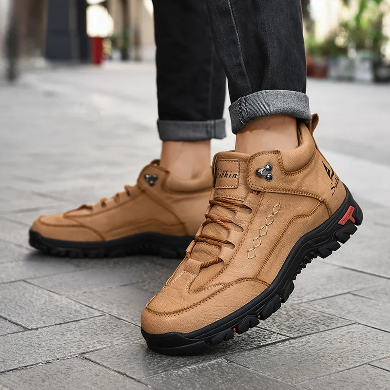 Men's High-Top Lace-Up Hiking Boots – Thick Sole Casual Oversized Boots