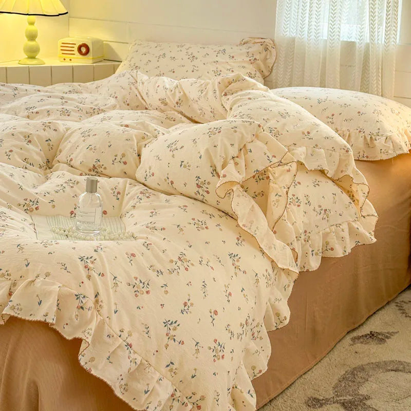 Lace Ruffle Duvet Cover – Printed Floral Comforter Cover for Adults & Kids, Single to King