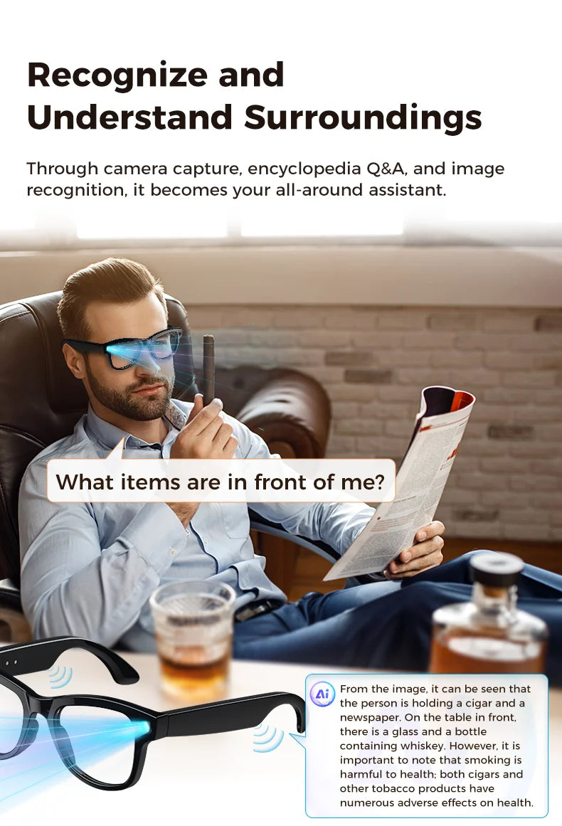 2026 AI Smart Glasses – 4K Camera, 120+ Language Translation, 3600mAh Power Bank, Bluetooth 5.3