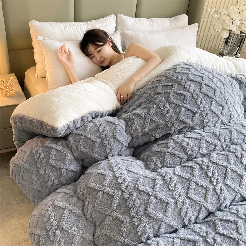Thick Plush Bed Blanket – Faux Lamb Fleece Winter Comfort