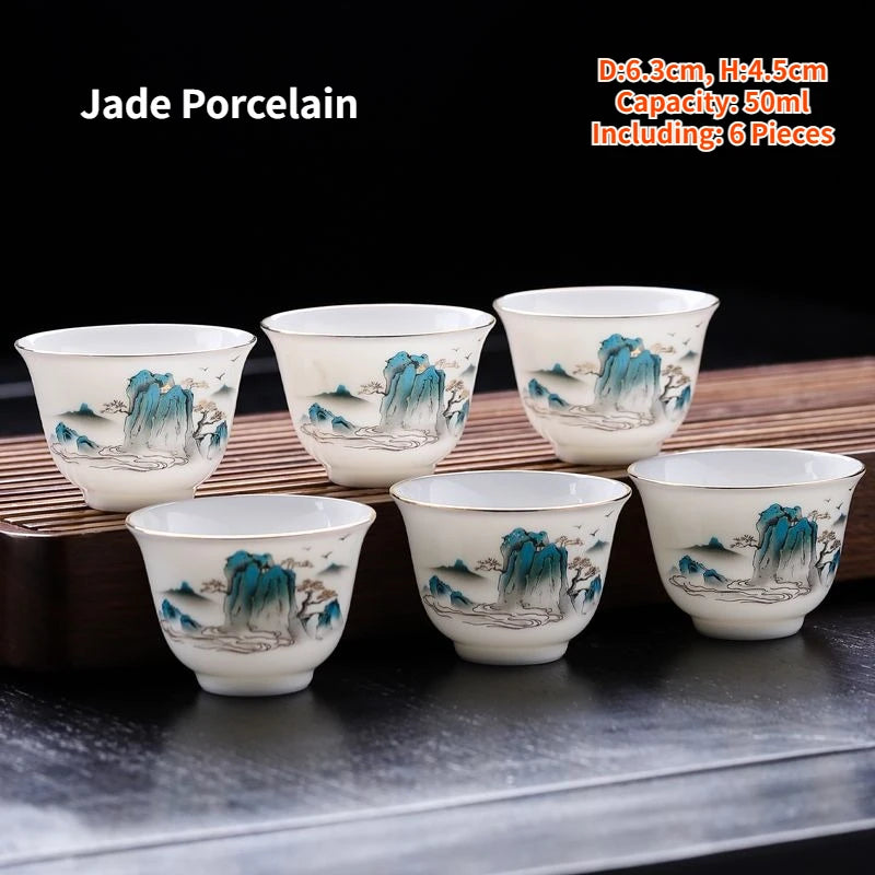 Porcelain Teacup Set – Six 60ml Tea Tasting Cups