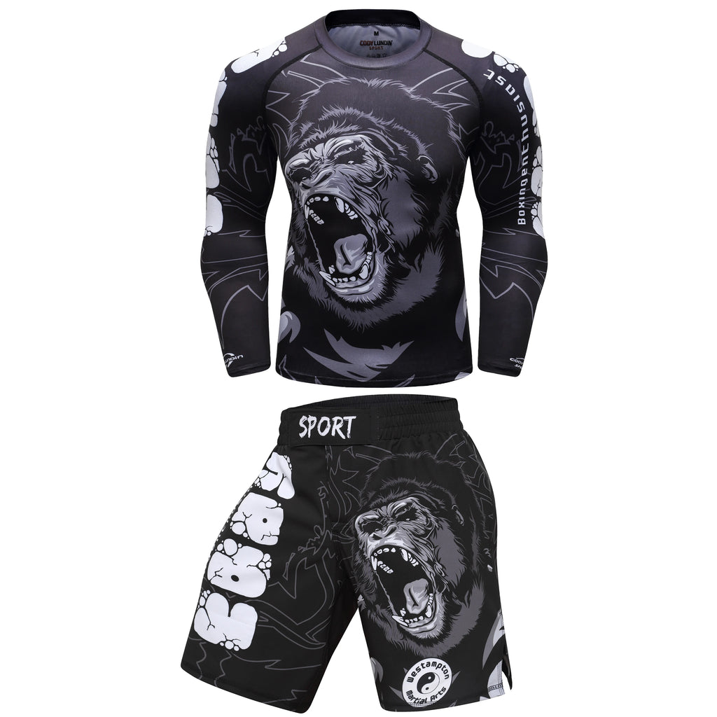 Men's MMA Rashguard BJJ 4-Piece Set – Gorilla Print Grappling Tracksuit