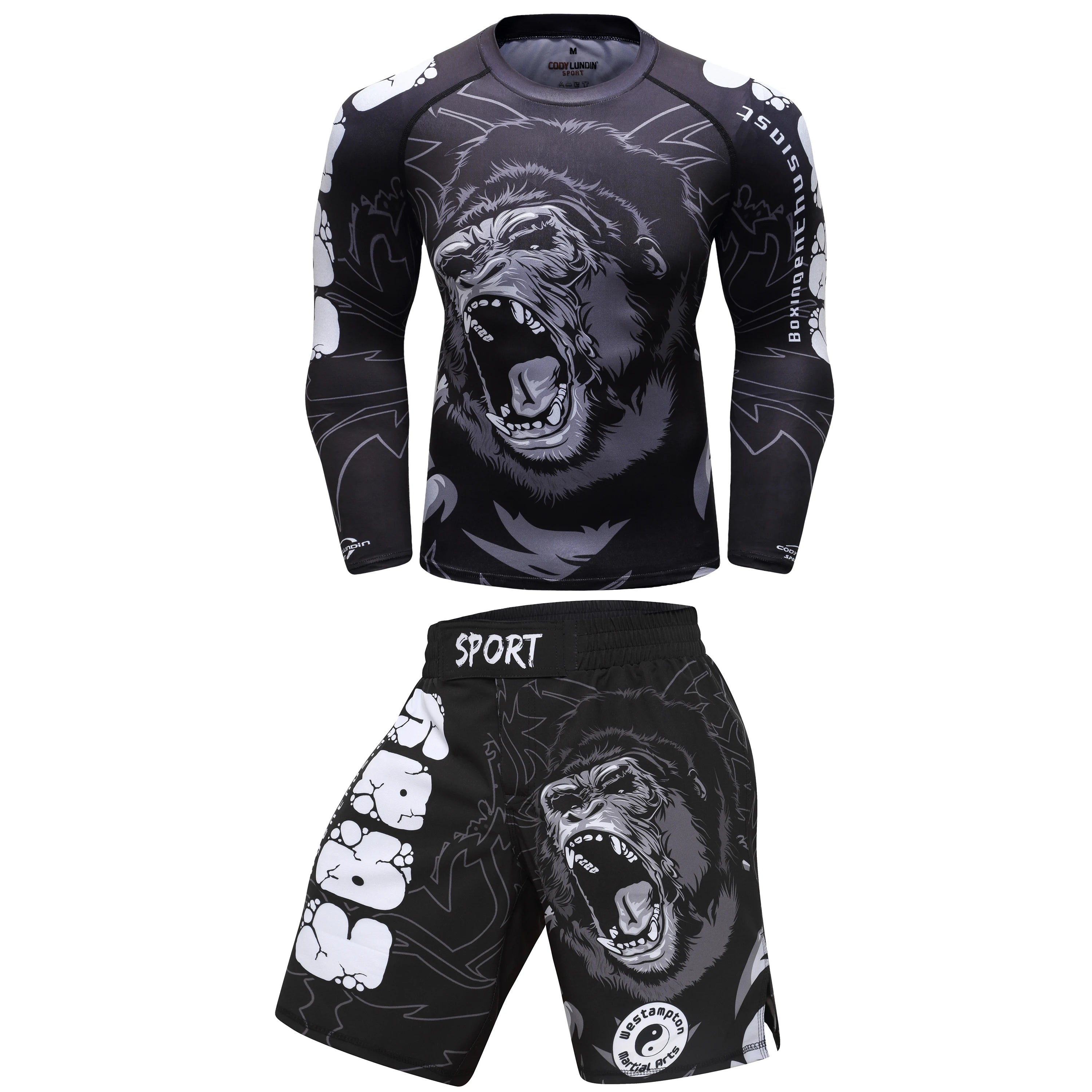 Men's MMA Rashguard BJJ 4-Piece Set – Gorilla Print Grappling Tracksuit