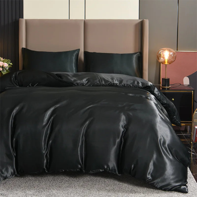 Satin Solid Color Duvet Cover Set – Silky Soft 3-Piece Bedding, 8 Colors & 11 Sizes