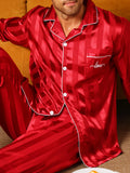 Men's Satin Silk Long Sleeve Pajamas Set | Minimalist Letter Embroidered Sleepwear