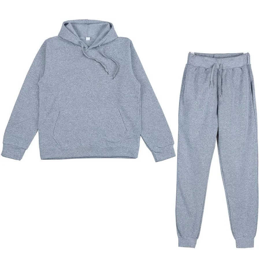 Men's Solid Color Hoodie & Pants Set – Casual Sport Tracksuit for Autumn Winter (S–3XL)
