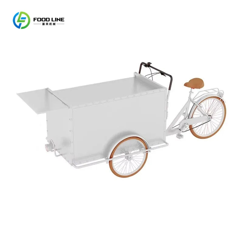 Custom Commercial Ice Cooler Cart Tricycle – Stainless Steel Freezer Bicycle for Snacks & Candy