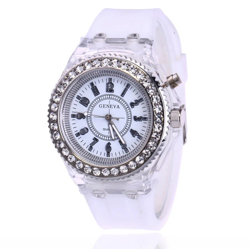LED Luminous Flash Rhinestone Watch | Kids Men Women Silicone Fashion Wristwatch