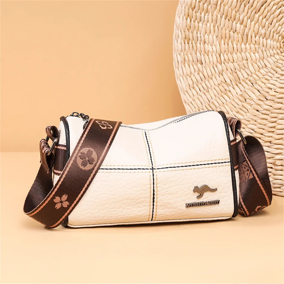 Luxury Genuine Leather Barrel Crossbody Bag – Sequin Shoulder Messenger Bag for Women