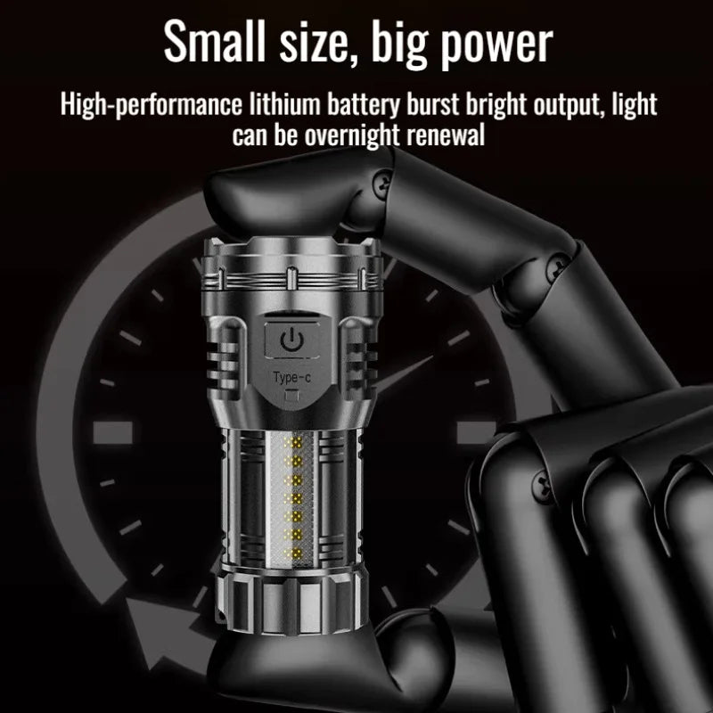 Mini LED Flashlight – USB Rechargeable, 10W, Adjustable Zoom, 100–200m, Waterproof Outdoor Torch