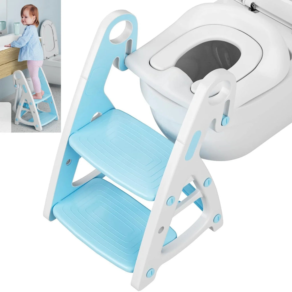 Children's Toilet Seat with Stairs — 2-in-1 Potty Trainer with Step Stool & PU Padding