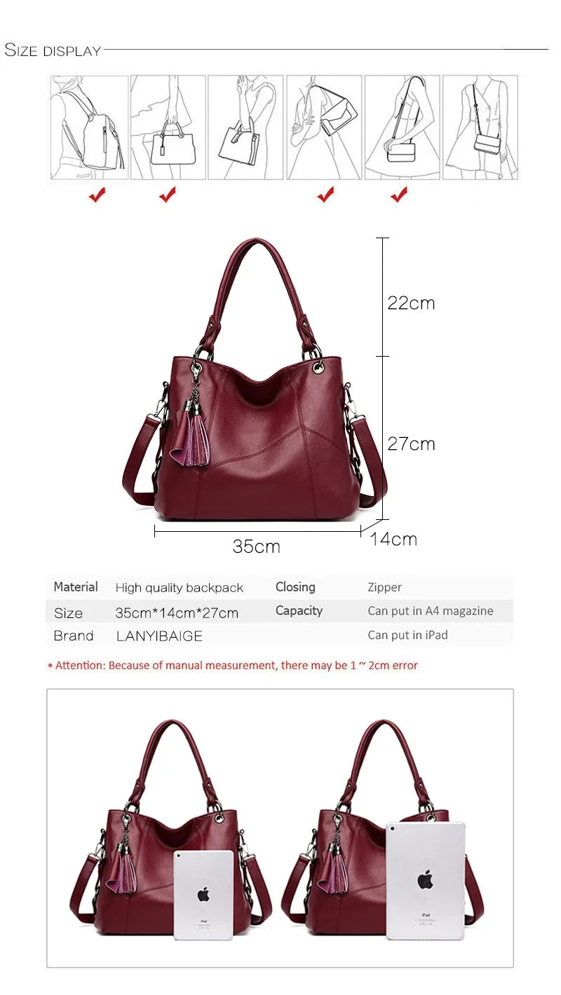 Large Capacity PU Leather Crossbody Tote Bag – Luxury Shoulder Bag for Women