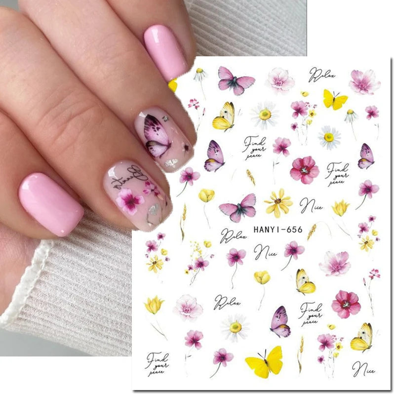 3D Summer Tropical Nail Art Sticker Decals — Palms, Butterflies & Flowers
