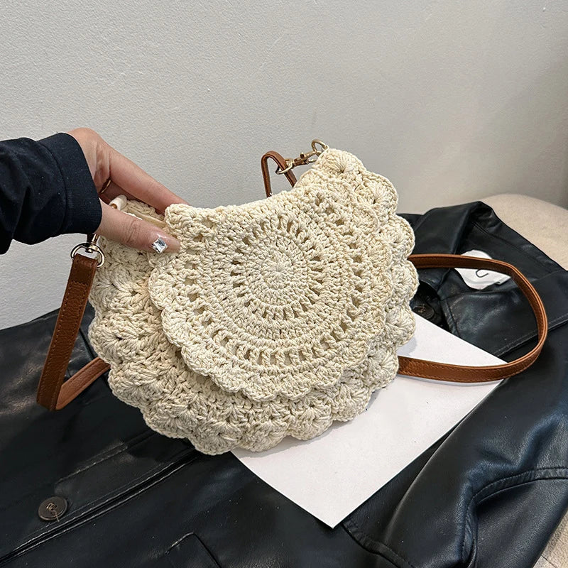 Vintage Woven Cotton Saddle Crossbody Bag – Boho Beach Shoulder Bag for Women
