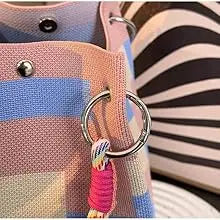 Mini Knitted Geometric Colorblock Bucket Bag – Detachable Handle Wristlet Purse for Women