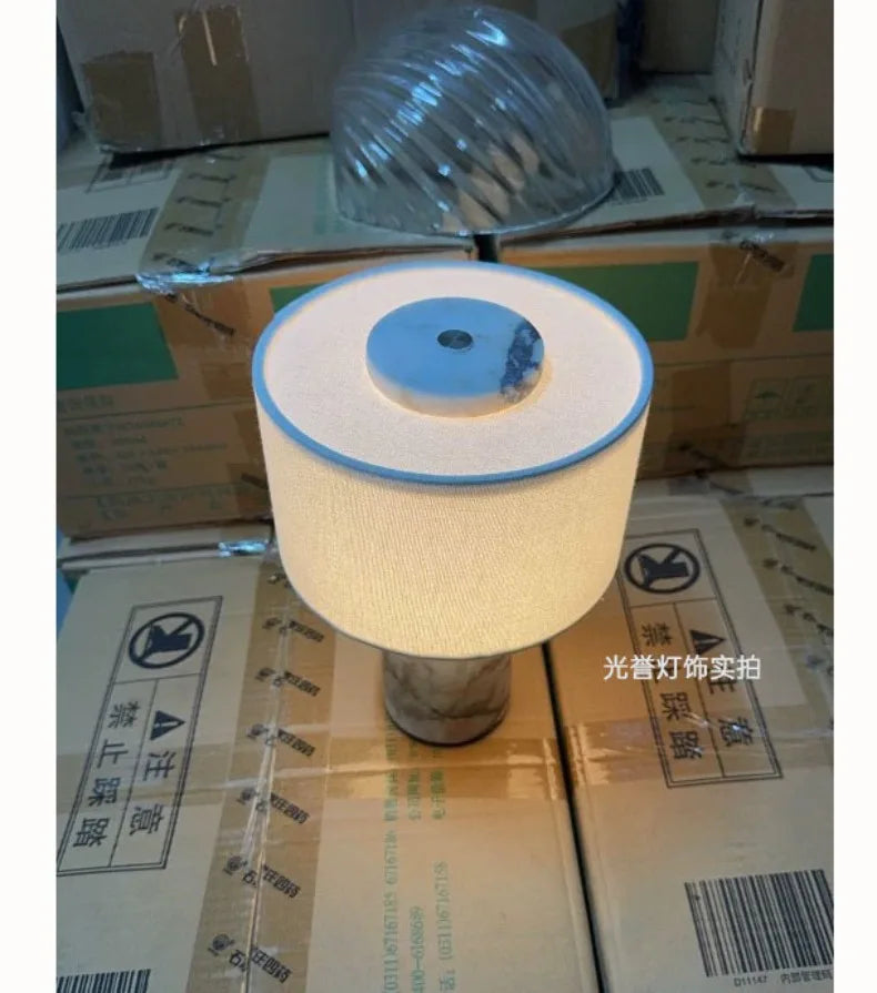Stone Base Lamp – White Fabric Shade